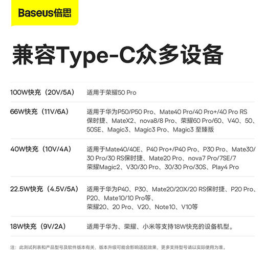 倍思 灵动系列快充数据线USB to Type-C 100W 适用华为/荣耀/小米/oppo/vivo安卓充电线 商品图4