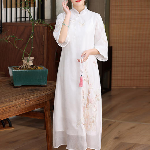 上海旗袍厂KDS-2248复古中式女装文艺民族风宽松绣花A字中长款连衣裙夏新款 商品图1