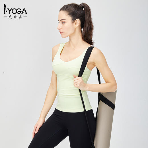 IYOGA 瑜伽运动背心可拆卸胸垫亲肤莱卡N66弹力面料美背挺胸宽肩带B056 商品图1