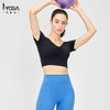 IYOGA 艾瑜嘉新品T恤露脐聚拢瑜伽服美背透气紧身带胸垫V领短袖莱卡T049 商品缩略图1