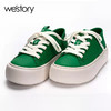 westory2022年春季新款羊皮系带松糕厚底小白鞋休闲后踩懒人鞋W22AM54891 商品缩略图0