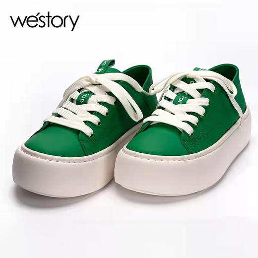 westory2022年春季新款羊皮系带松糕厚底小白鞋休闲后踩懒人鞋W22AM54891 商品图0