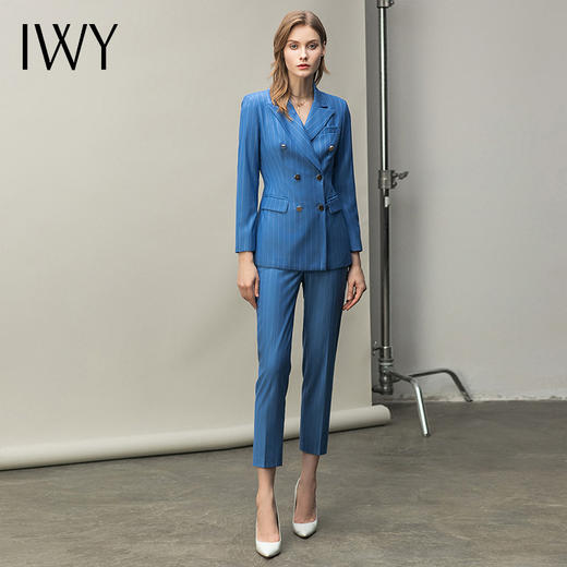 IWY/时尚蓝色条纹修身西服西装套装女商务通勤职业装气质女神范工作服CP10318 商品图1