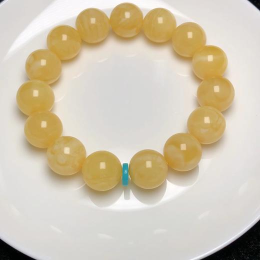 天然原矿俄料白花琥珀（蜜蜡）松石隔片手链  饰品美物 商品图1