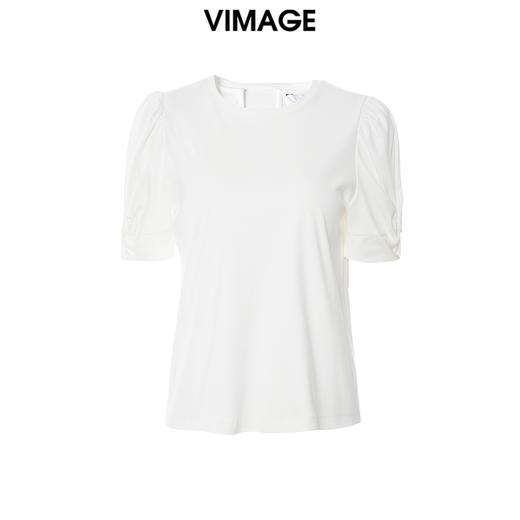 VIMAGE纬漫纪夏季新款泡泡袖修身短袖小上衣女T恤V1702305 商品图5