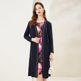 [MA8B9]瑟俪2022年春上新 针织假两件套优雅拼接连衣裙