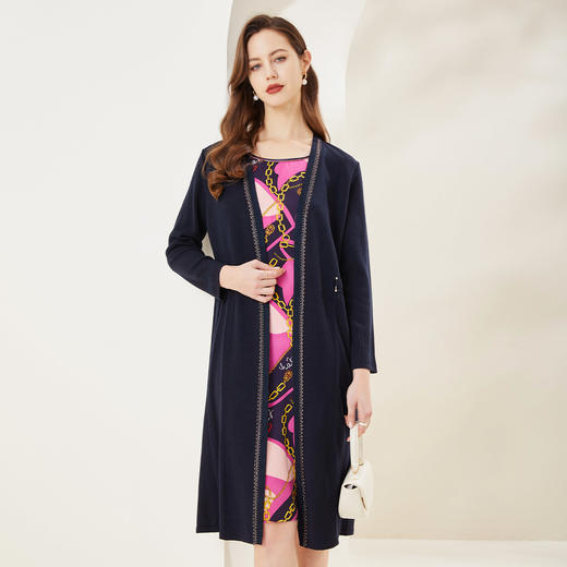 [MA8B9]瑟俪2022年春上新 针织假两件套优雅拼接连衣裙 商品图0