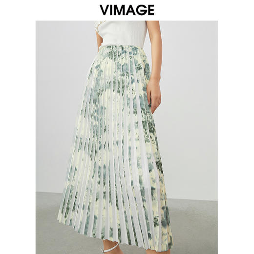 VIMAGE纬漫纪夏季新款印花百褶A字裙过膝半身裙女V1706320 商品图2