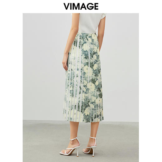 VIMAGE纬漫纪夏季新款印花百褶A字裙过膝半身裙女V1706320 商品图4