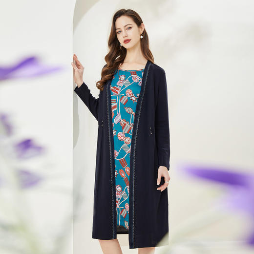 [MA8B7]瑟俪2022春上新假两件套雪纺印花款针织连衣裙 商品图2