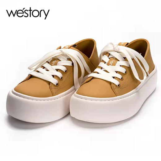 westory2022年春季新款羊皮系带松糕厚底小白鞋休闲后踩懒人鞋W22AM54891 商品图1