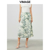 VIMAGE纬漫纪夏季新款印花百褶A字裙过膝半身裙女V1706320 商品缩略图0