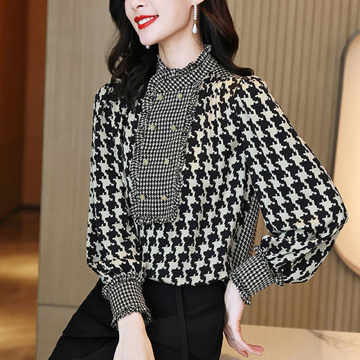 2022新款千鸟格印花立领长袖衬衣  FL2004 商品图3