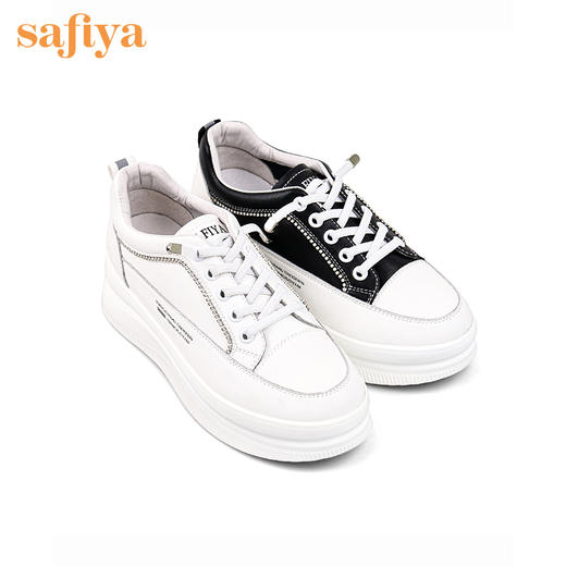 Safiya索菲娅新款弹力带舒适小白鞋2022牛皮百搭休闲鞋SF21112036 商品图5
