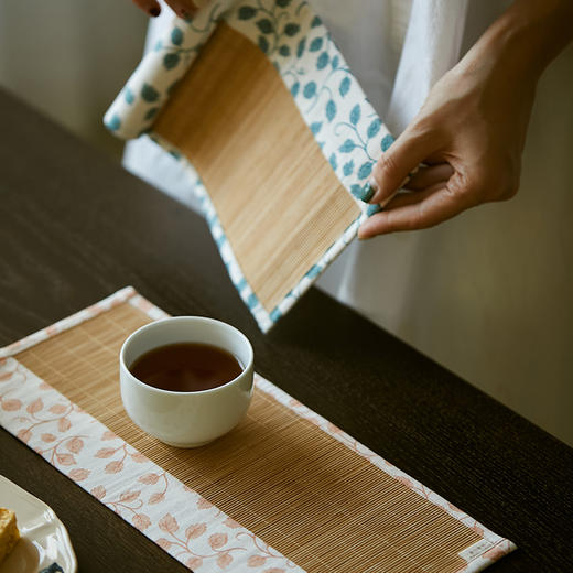 双色小叶手工竹制茶席垫茶旗 商品图2