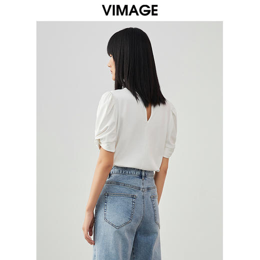 VIMAGE纬漫纪夏季新款泡泡袖修身短袖小上衣女T恤V1702305 商品图4