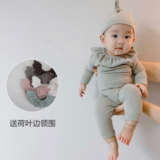 【高腰护肚 亲肤柔软两用档】A类ins韩版小童波点包屁打底衣爬服 男女宝宝空调房长袖哈衣套装 商品图1