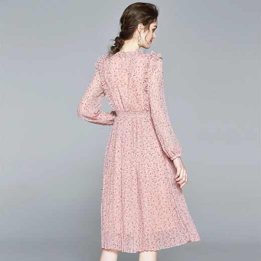女装甜美清新田园收腰系带碎花减龄粉雪纺百褶连衣裙 BHS 商品图3