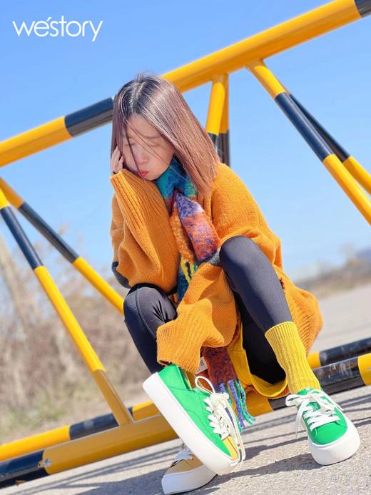 westory2022年春季新款羊皮系带松糕厚底小白鞋休闲后踩懒人鞋W22AM54891 商品图4