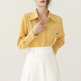【限时送项链】长袖黄色雪纺法式小上衣盐系衬衫女小众衬衣设计感春装2022新款