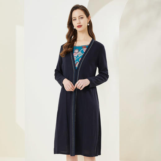 [MA8B7]瑟俪2022春上新假两件套雪纺印花款针织连衣裙 商品图0