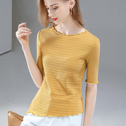 中袖t恤减龄木耳边洋气小衫，不规则开叉上衣SG-T2C0022 商品图2