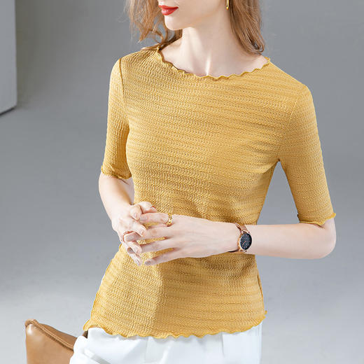 中袖t恤减龄木耳边洋气小衫，不规则开叉上衣SG-T2C0022 商品图3