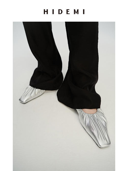 HIDEMI 褶皱小羊皮方尖头平底鞋 黑色/马卡龙蓝/酒红色/银色 商品图10