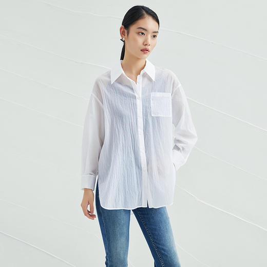 EITIE爱特爱夏季新款时尚显瘦通勤百搭薄款宽松纯色防晒衬衫B2209908 商品图8