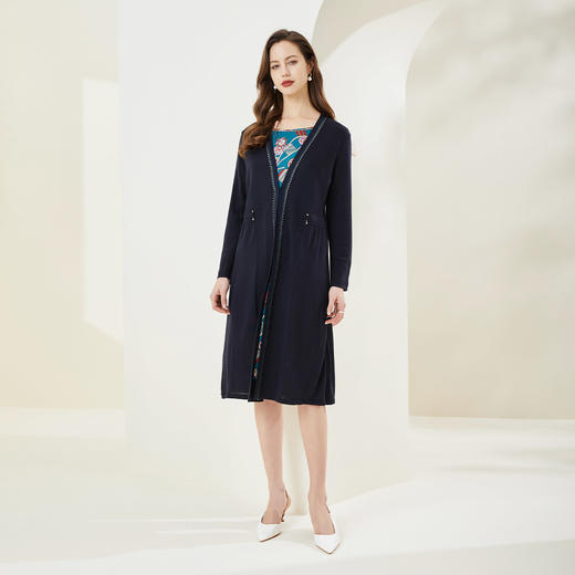 [MA8B7]瑟俪2022春上新假两件套雪纺印花款针织连衣裙 商品图3