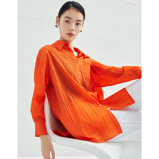 EITIE爱特爱夏季新款时尚显瘦通勤百搭薄款宽松纯色防晒衬衫B2209908 商品图3