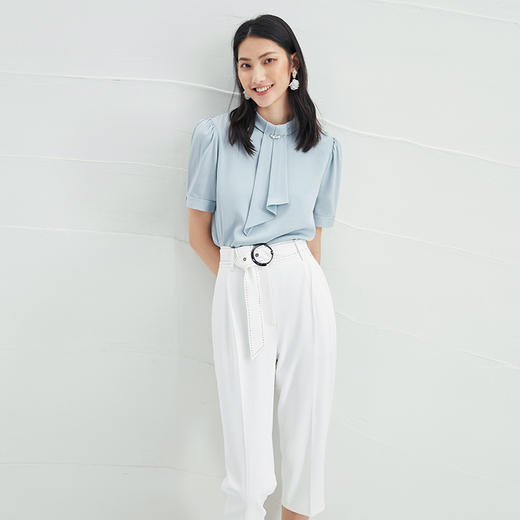 EITIE爱特爱夏季新款时尚通勤简约显瘦高腰白色哈伦休闲裤女B2205904 商品图3