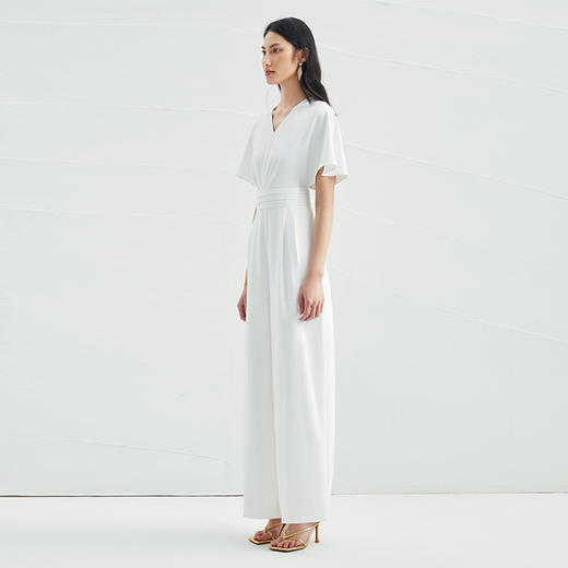EITIE爱特爱夏季新款通勤显瘦大气阔腿裤V领收腰白色连体裤女B2207958 商品图1