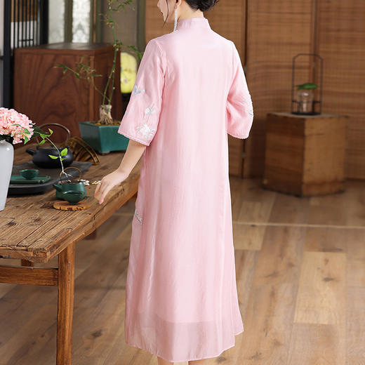 上海旗袍厂KDS-2248复古中式女装文艺民族风宽松绣花A字中长款连衣裙夏新款 商品图3