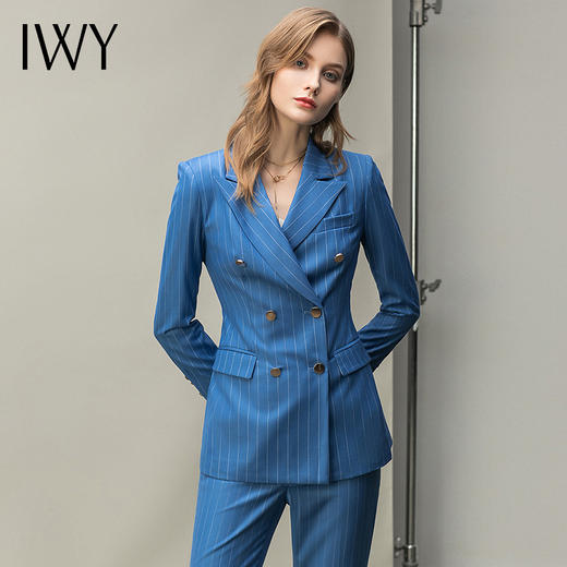 IWY/时尚蓝色条纹修身西服西装套装女商务通勤职业装气质女神范工作服CP10318 商品图0