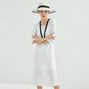 EITIE爱特爱夏季新款白色通勤时尚百搭高级撞色V领收腰连衣裙B2207920 商品缩略图4