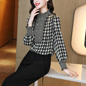 2022新款千鸟格印花立领长袖衬衣  FL2004