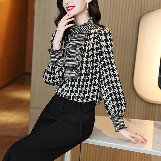 2022新款千鸟格印花立领长袖衬衣  FL2004 商品图0