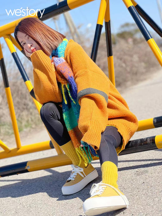 westory2022年春季新款羊皮系带松糕厚底小白鞋休闲后踩懒人鞋W22AM54891 商品图3