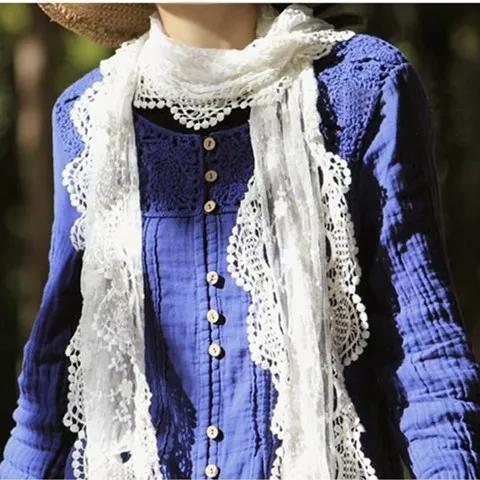 VEAO0059 春秋冬刺绣日系森蕾丝网布全棉绣花碎花围巾 商品图4