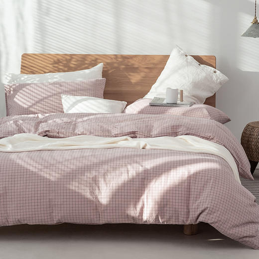 【水洗棉小格纹套件】无印格纹水洗棉三件套良品全棉4件套纯棉床单床笠被套床上用品四件套 商品图6