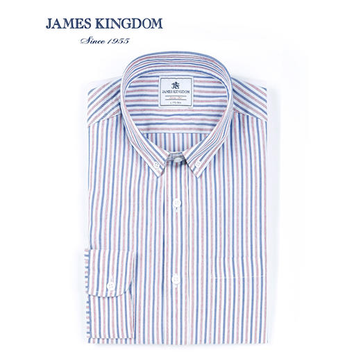 占姆士Jameskingdom男士休闲衬衣男长袖条纹春秋全棉衬衫新款 商品图0