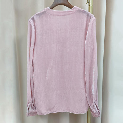 丁摩 春秋洋气真丝丝绒上衣女衬衫宽松长袖V领打底衫Q121207-DS399 商品图5