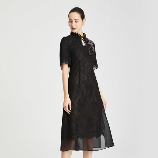 RF8A8斯尔丽瑟俪夏上新中式雪纺烫钻显瘦修身水滴领连衣裙 商品图2