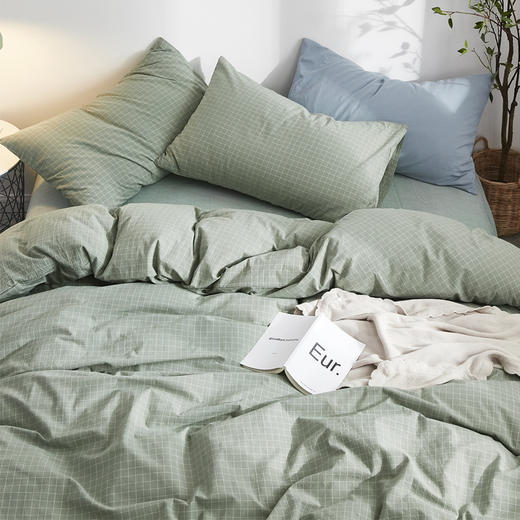 【水洗棉小格纹套件】无印格纹水洗棉三件套良品全棉4件套纯棉床单床笠被套床上用品四件套 商品图12