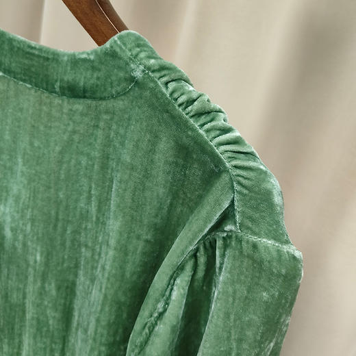 丁摩 春秋洋气真丝丝绒上衣女衬衫宽松长袖V领打底衫Q121207-DS399 商品图11