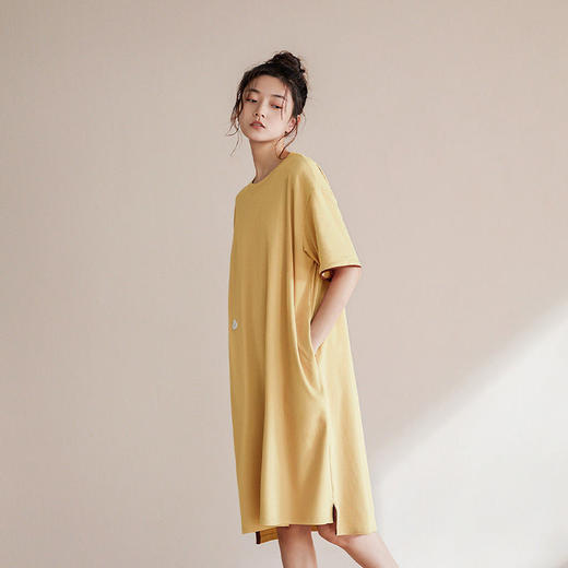 清新简约白月光 睡裙女夏季棉短袖中长款薄款家居服睡衣裙 商品图5