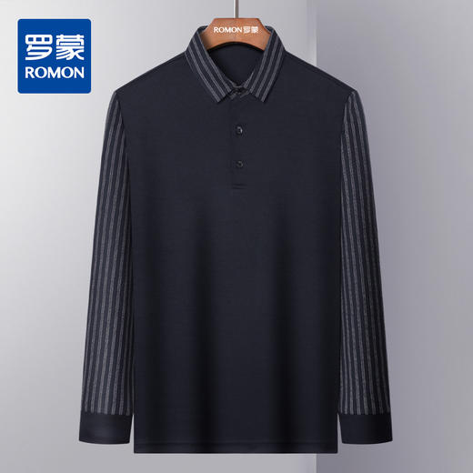 【拼色条纹】罗蒙polo衫男长袖春夏新款商务休闲通勤百搭男士t恤 商品图4