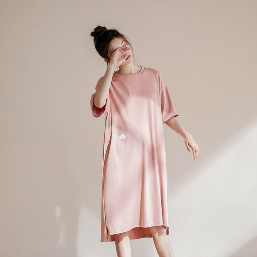 清新简约白月光 睡裙女夏季棉短袖中长款薄款家居服睡衣裙 商品图3