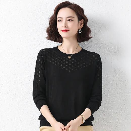 LZ68951 宽松显瘦镂空冰丝打底衫圆领套头毛衣春秋 商品图2